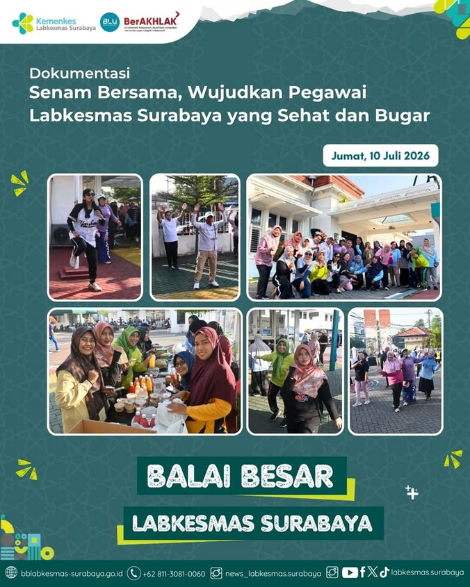 Senam Bersama, Wujudkan Pegawai Labkesmas Surabaya yang Sehat dan Bugar